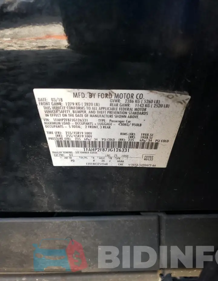 1FAHP2F87JG126331 Photo# 13