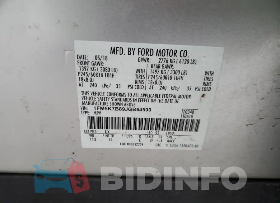1FM5K7B89JGB64590 Photo# 14