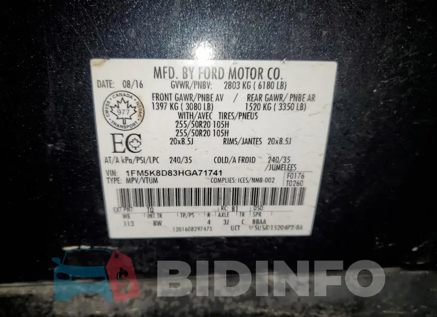 1FM5K8D83HGA71741 Photo# 13