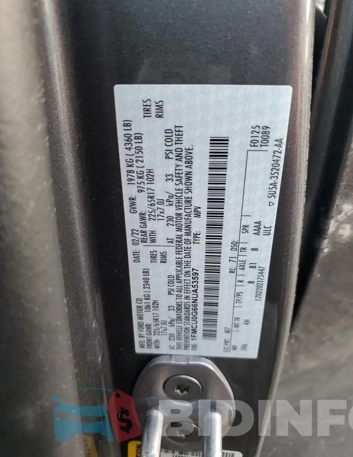 1FMCU0G66NUA53597 Photo# 12