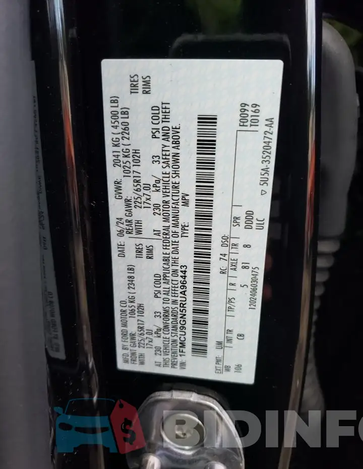 1FMCU9GN5RUA96443 Photo# 13