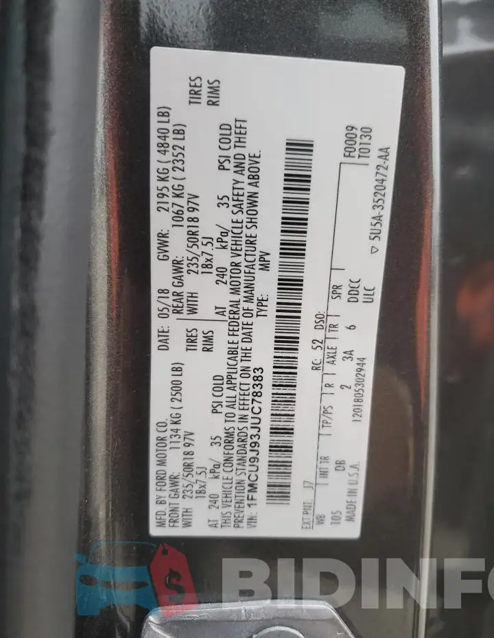 1FMCU9J93JUC78383 Photo# 14