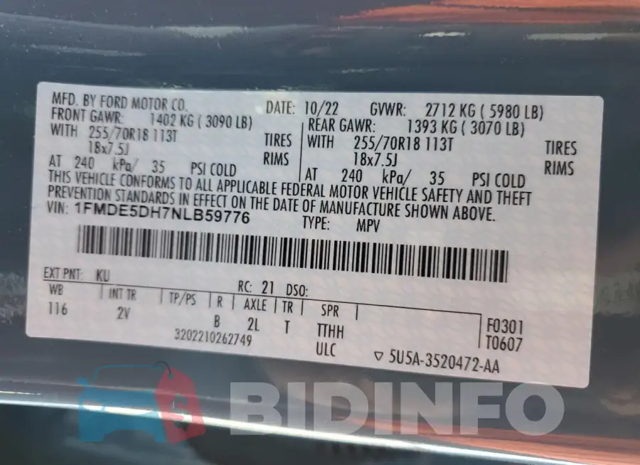 1FMDE5DH7NLB59776 Photo# 13