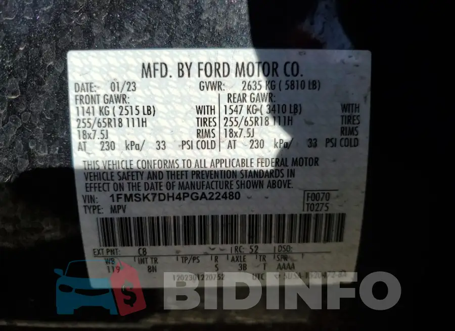 1FMSK7DH4PGA22480 Photo# 13