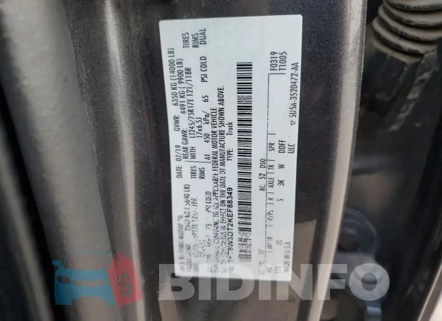 1FT8W3DT2KEF88349 Photo# 12