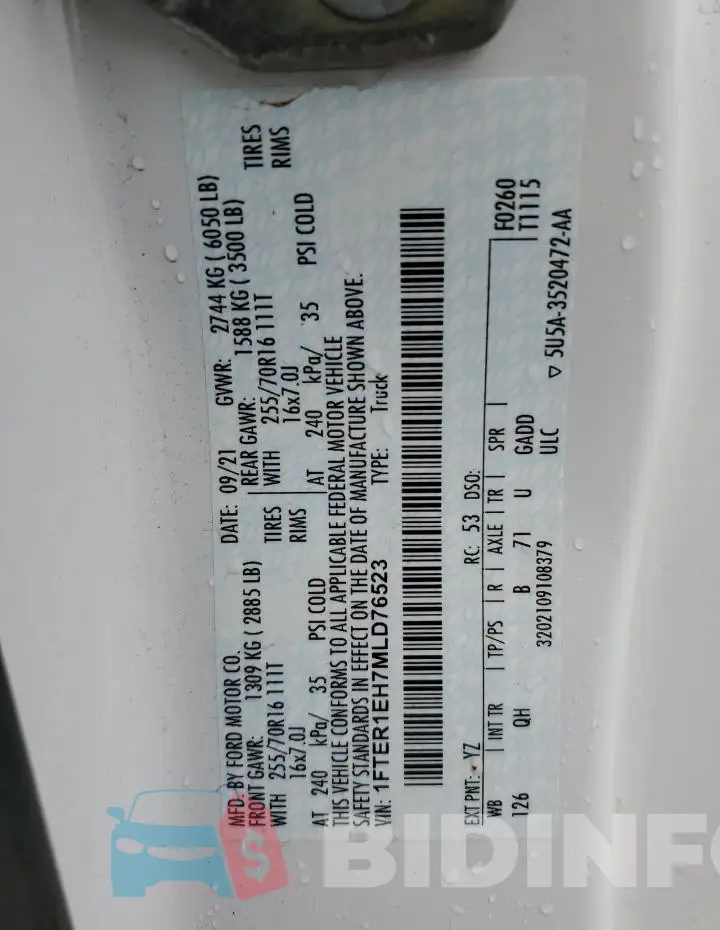 1FTER1EH7MLD76523 Photo# 12