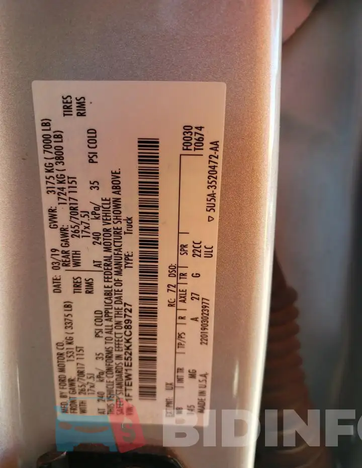 1FTEW1E52KKC89727 Photo# 12
