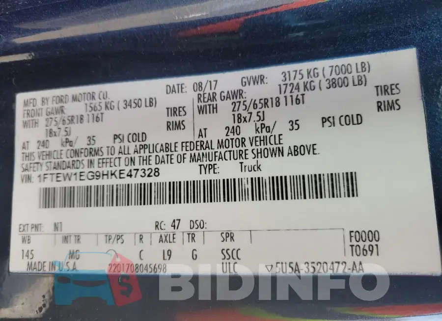 1FTEW1EG9HKE47328 Photo# 13