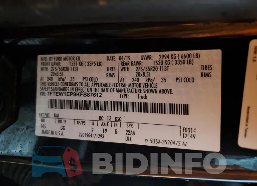 1FTEW1EP9KFB87612 Photo# 13