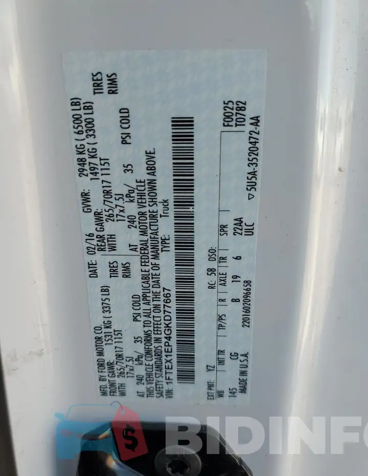 1FTEX1EP4GKD77667 Photo# 12