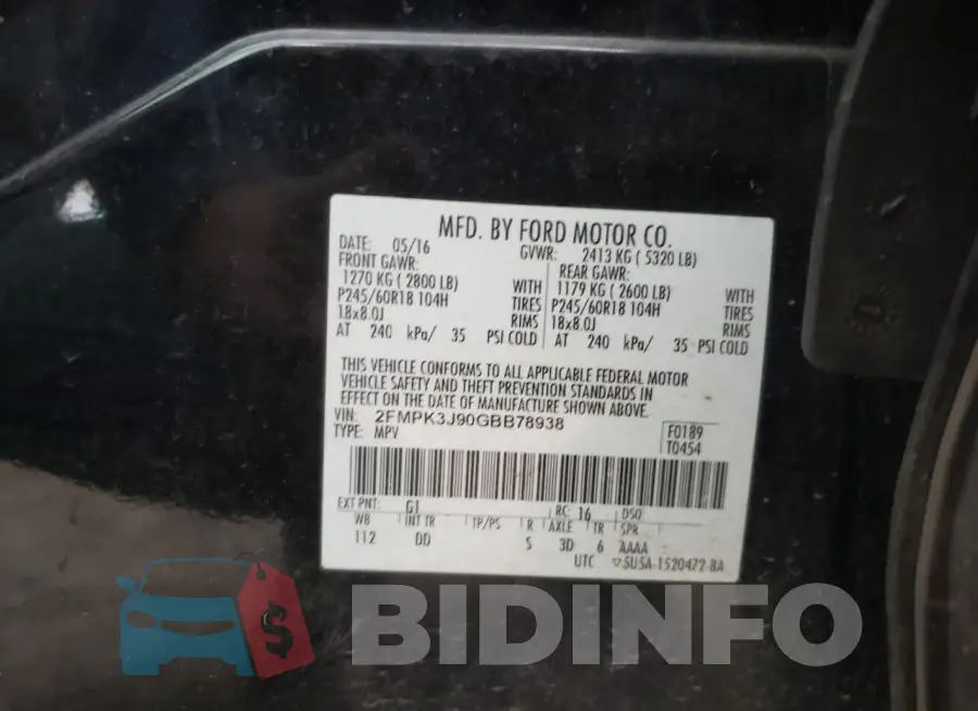 2FMPK3J90GBB78938 Photo# 14