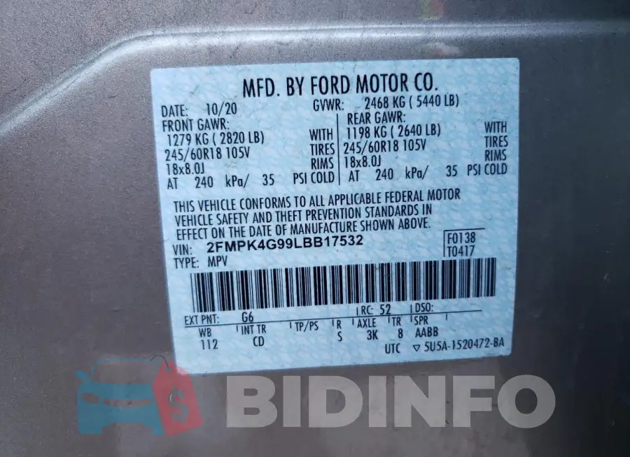 2FMPK4G99LBB17532 Photo# 13