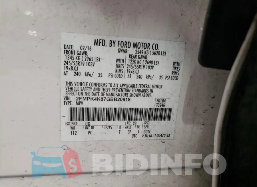 2FMPK4K87GBB20918 Photo# 14