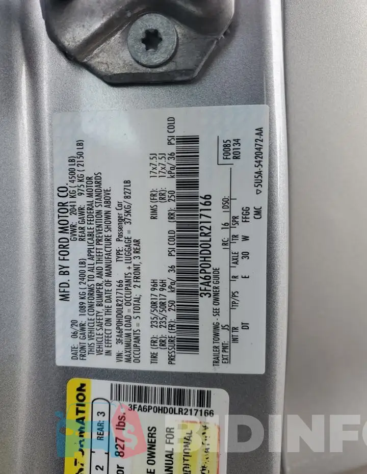 3FA6P0HD0LR217166 Photo# 12