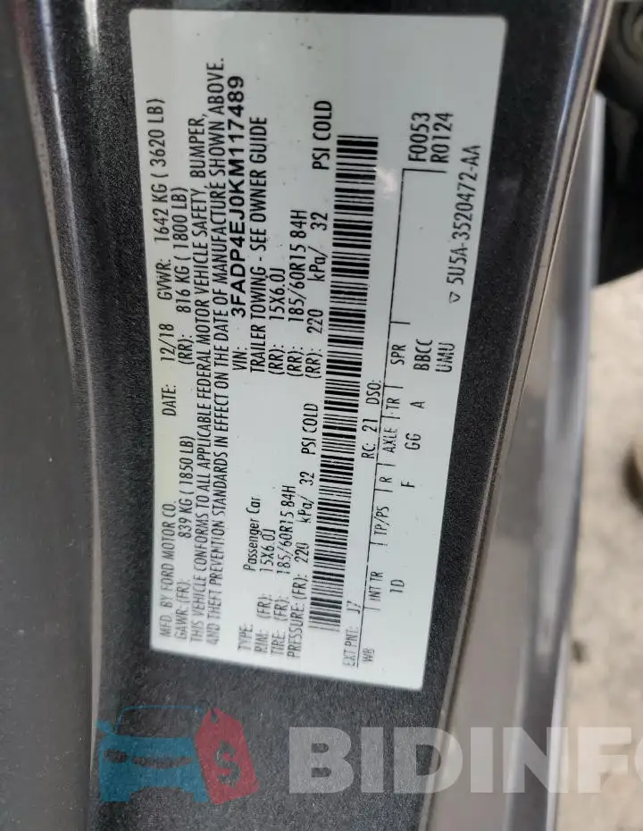 3FADP4EJ0KM117489 Photo# 13