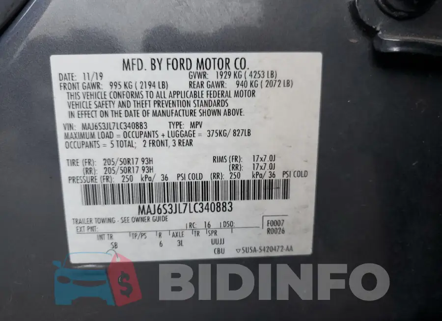 MAJ6S3JL7LC340883 Photo# 13