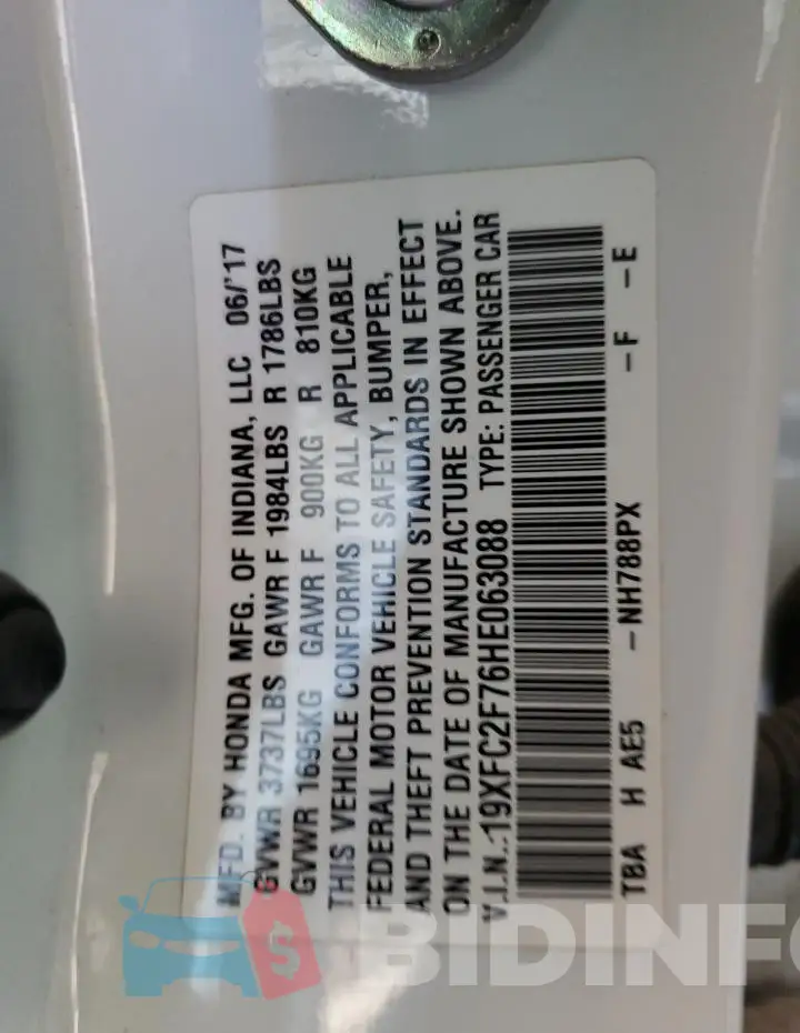19XFC2F76HE063088 Photo# 12
