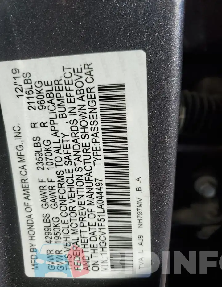 1HGCV1F51LA044497 Photo# 12