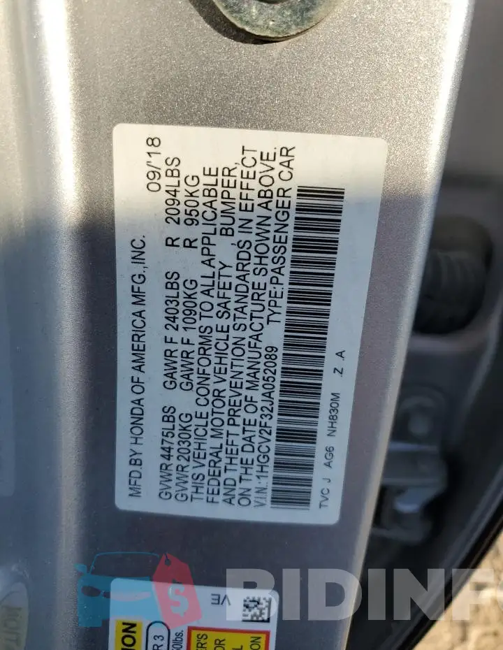 1HGCV2F32JA052089 Photo# 12