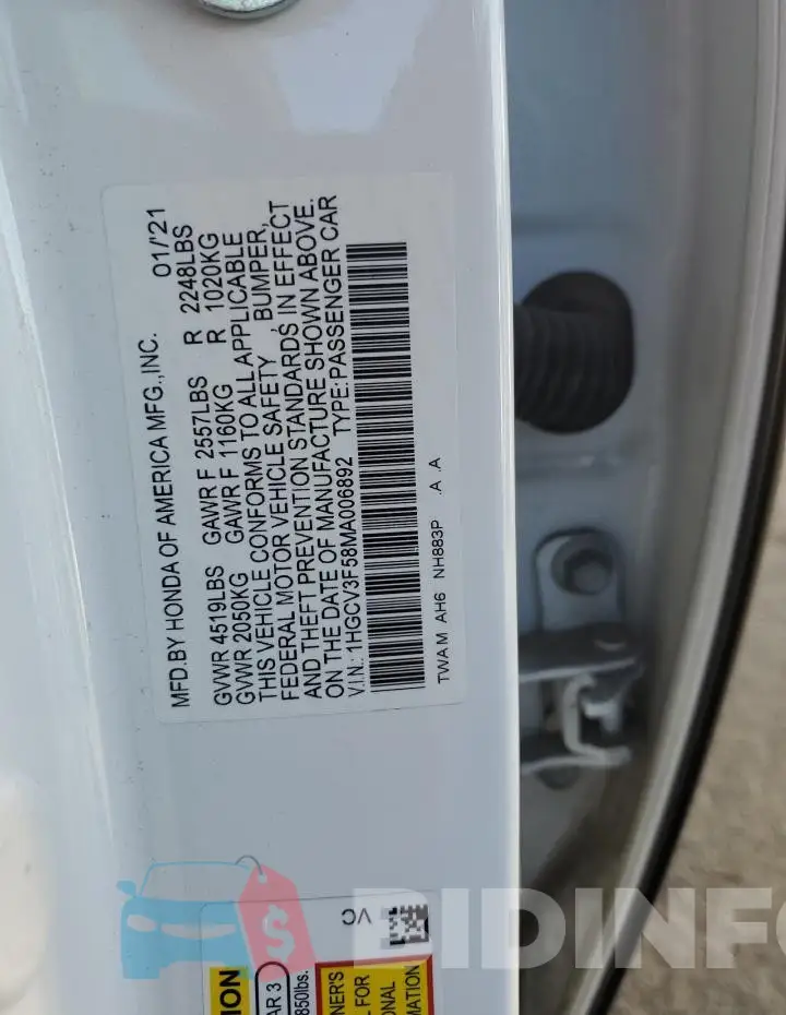 1HGCV3F58MA006892 Photo# 12