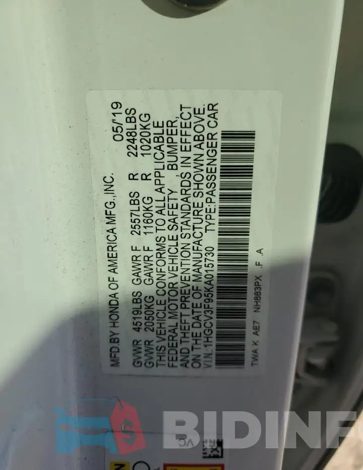1HGCV3F95KA015730 Photo# 12