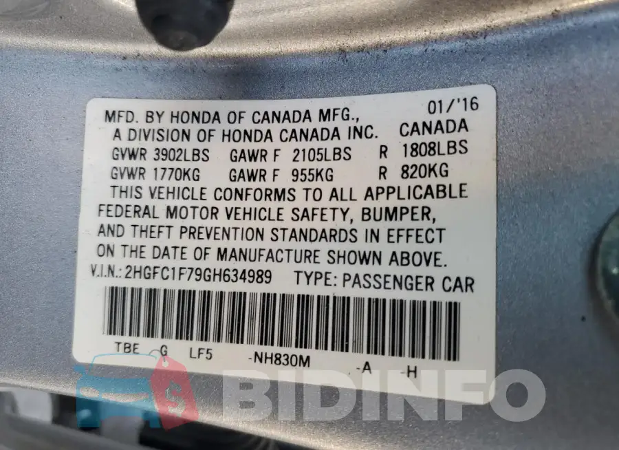 2HGFC1F79GH634989 Photo# 12