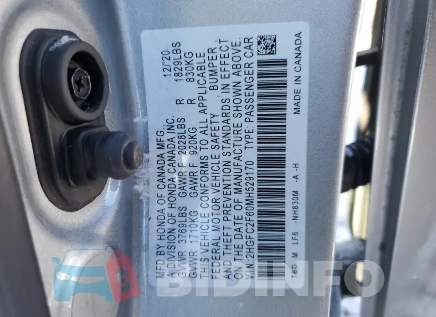 2HGFC2F60MH529170 Photo# 12