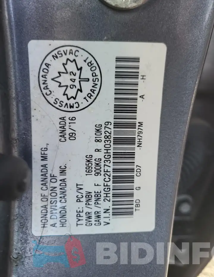 2HGFC2F73GH038279 Photo# 12