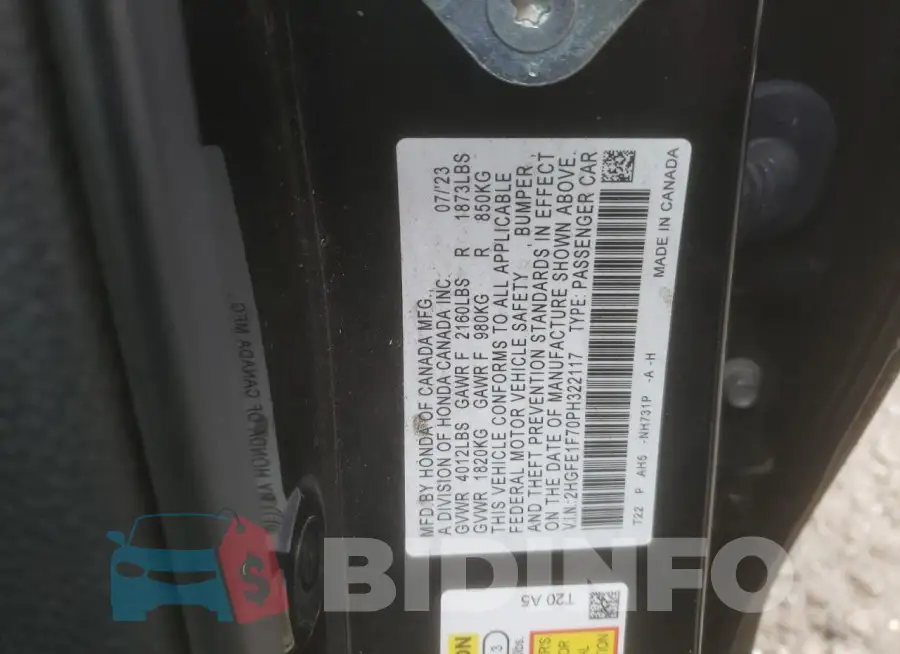 2HGFE1F70PH322117 Photo# 12