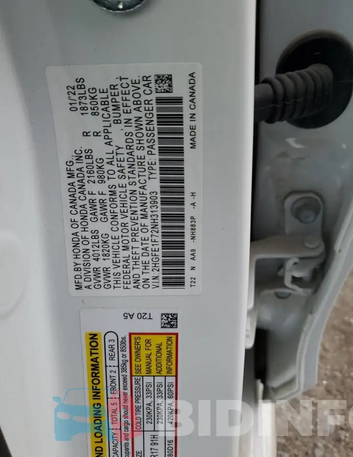2HGFE1F72NH313903 Photo# 12