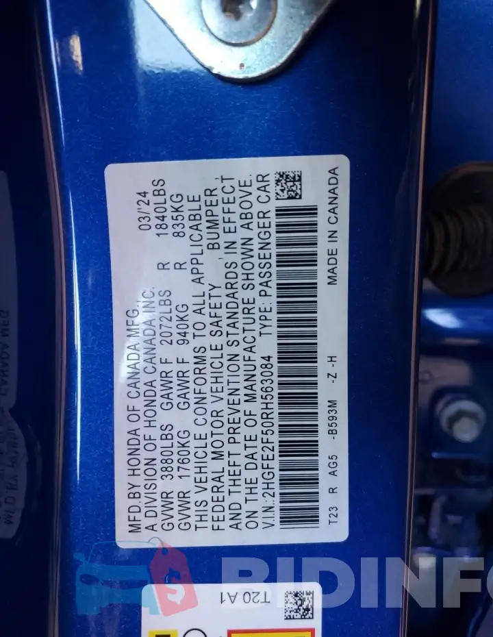 2HGFE2F50RH563084 Photo# 12