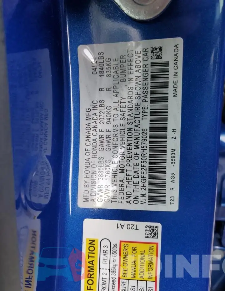 2HGFE2F50RH579026 Photo# 13