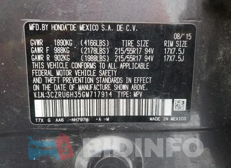 3CZRU6H35GM717914 Photo# 13