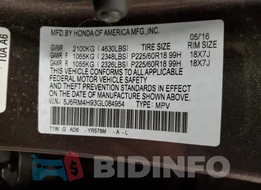5J6RM4H93GL084954 Photo# 14