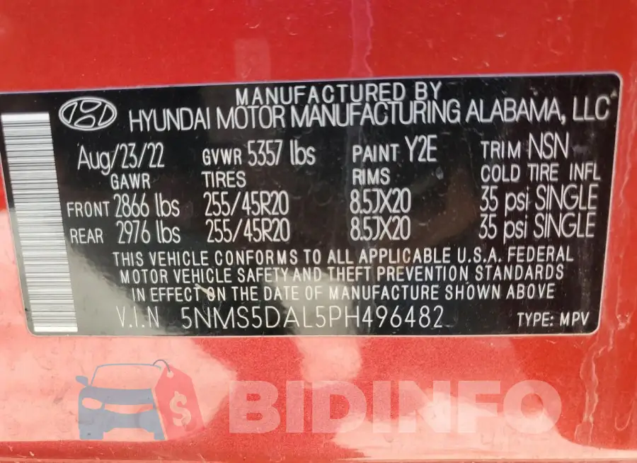 5NMS5DAL5PH496482 Photo# 12