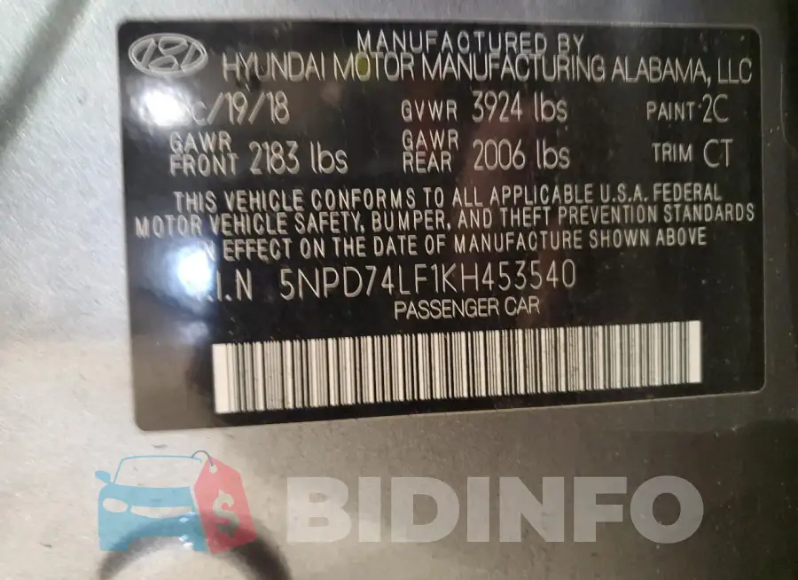 5NPD74LF1KH453540 Photo# 12