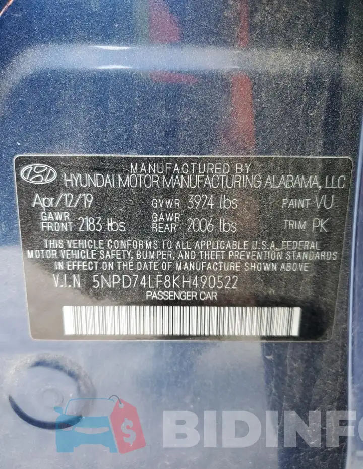 5NPD74LF8KH490522 Photo# 12