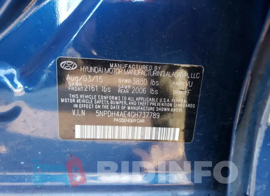 5NPDH4AE4GH737789 Photo# 12