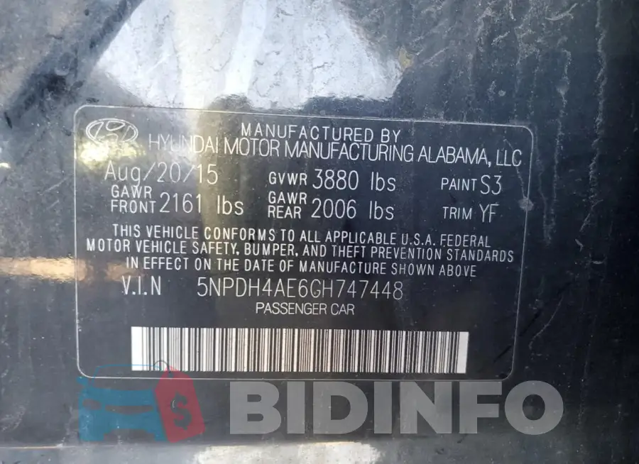 5NPDH4AE6GH747448 Photo# 12