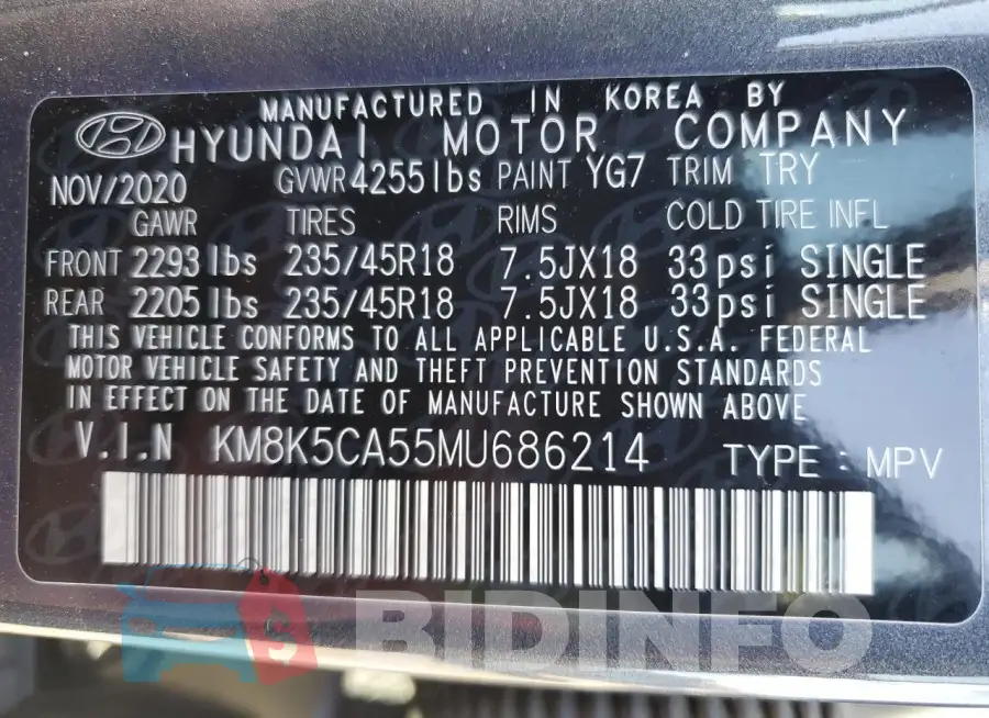 KM8K5CA55MU686214 Photo# 14