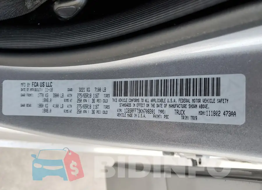 1C6SRFFT9KN708201 Photo# 12