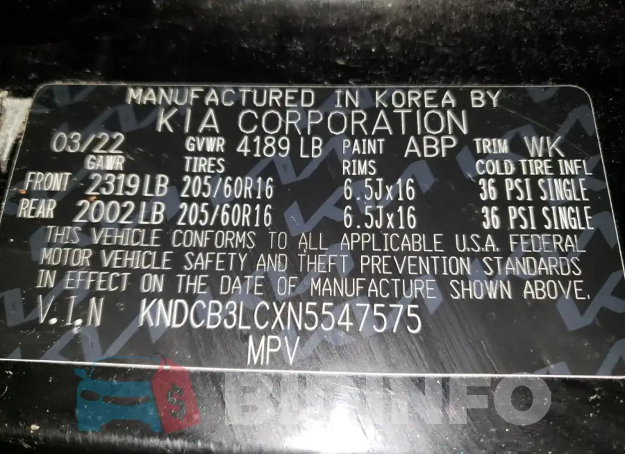 KNDCB3LCXN5547575 Photo# 13