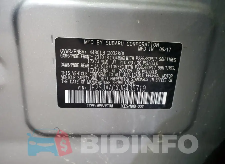 JF2SJAACXJG435719 Photo# 12