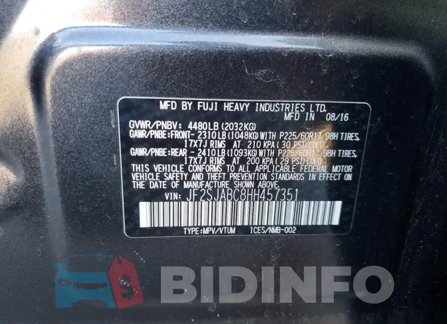 JF2SJABC8HH457351 Photo# 14