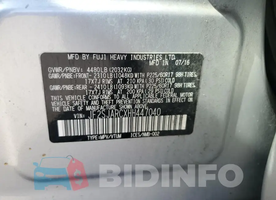 JF2SJARCXHH447040 Photo# 13