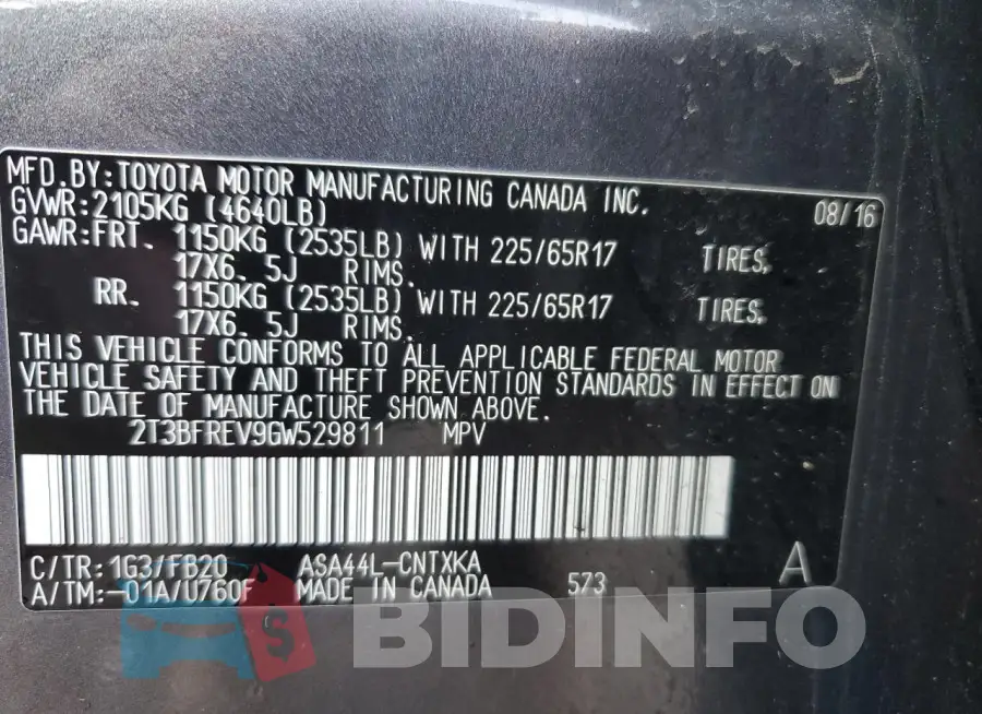 2T3BFREV9GW529811 Photo# 13
