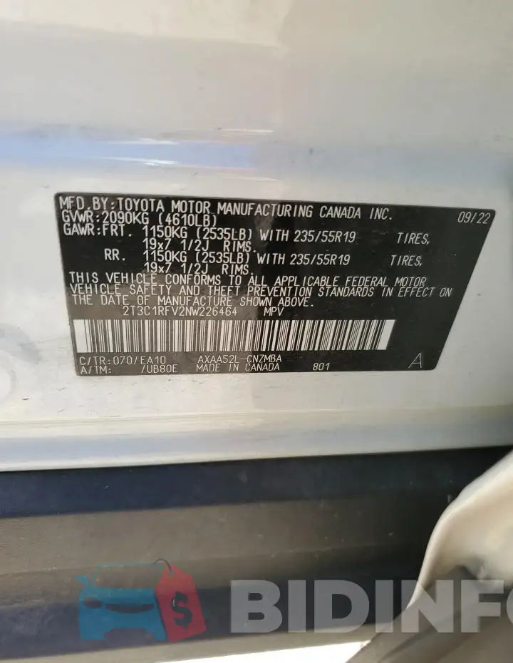 2T3C1RFV2NW226464 Photo# 13