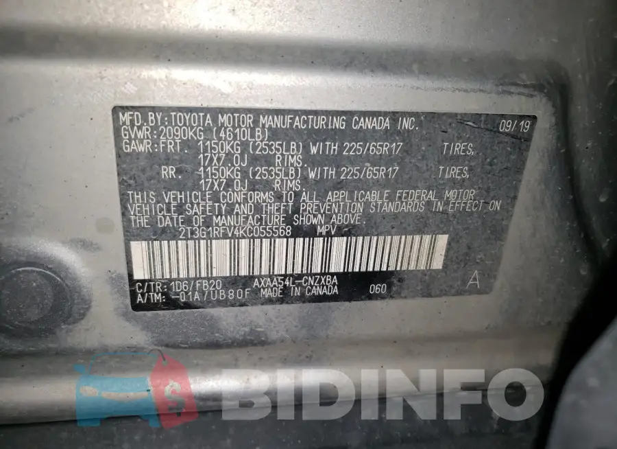 2T3G1RFV4KC055568 Photo# 13