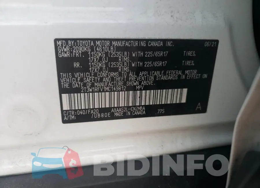 2T3W1RFV1MC149812 Photo# 13
