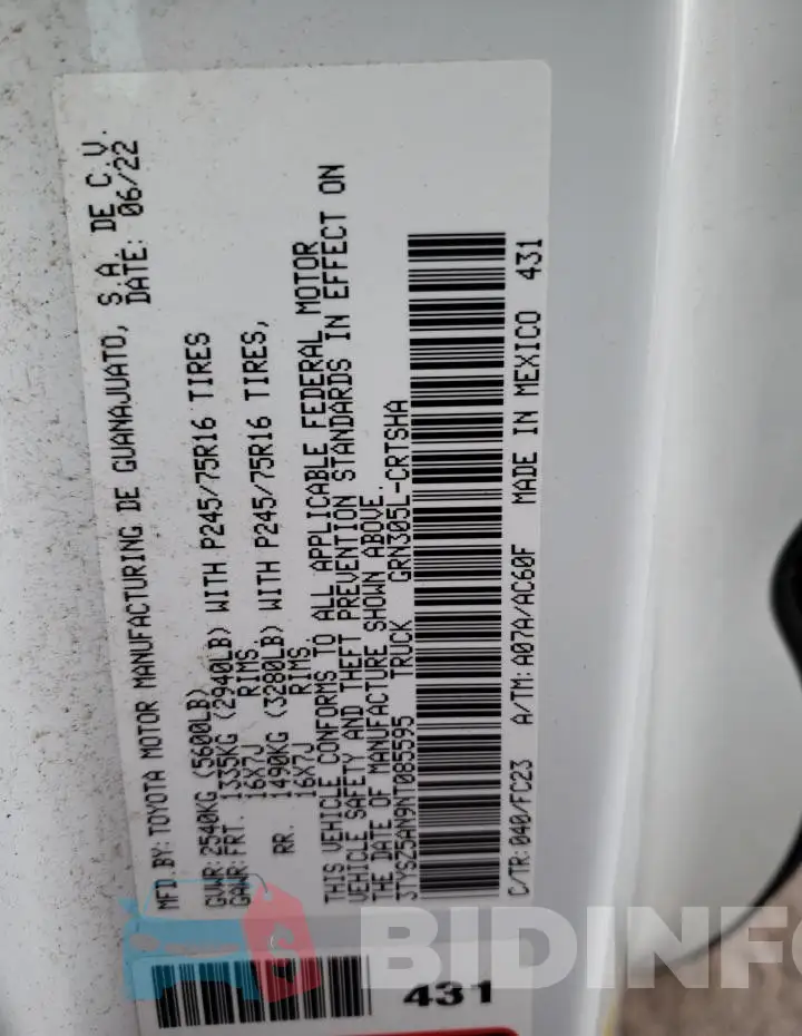 3TYSZ5AN9NT085595 Photo# 12